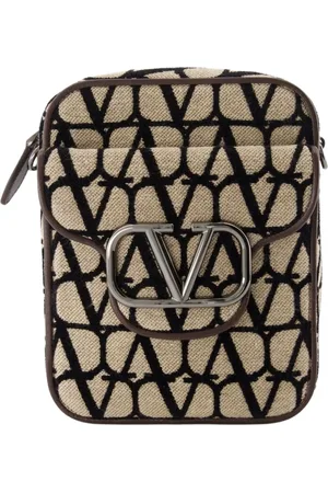 VALENTINO GARAVANI Torebki, Mężczyzna, brązowy, ONE SIZE, Len, Torba na ramię z kanwy z zamkiem