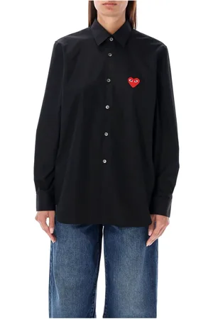 Comme des Garçons Bluzki, Kobieta, Czarny, M, Czarna Bawełniana Koszula z Naszywką Serca