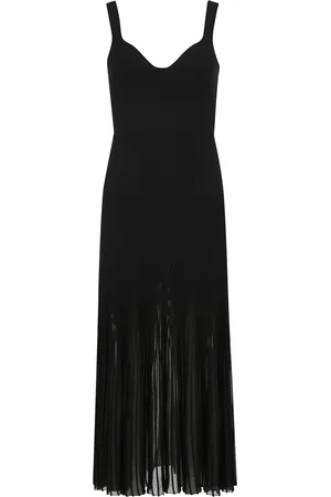 ULLA JOHNSON Sukienki, Kobieta, Czarny, L, Nylon, Elegancka Sukienka Midi z Przezroczystymi Paskami