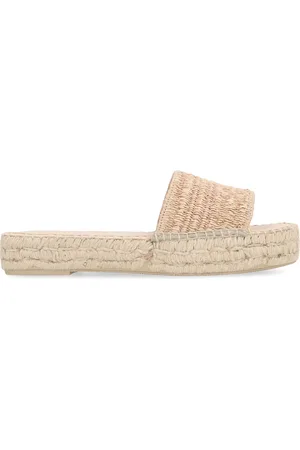MANEBI Buty, Kobieta, Beżowy, 36 EU, Raffia slides z okrągłym noskiem