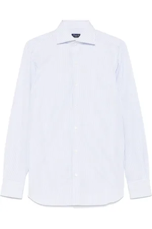Finamore Koszule, Mężczyzna, Niebieski, 2XL, Jasnoniebieska Koszula w Paski z Bawełny