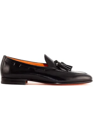 santoni Buty, Mężczyzna, Czarny, 40 EU, Czarna skórzana mokasyny z frędzlami