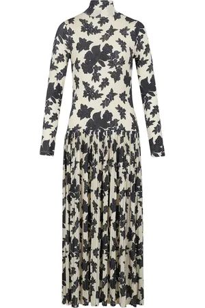 ULLA JOHNSON Sukienki, Kobieta, Beżowy, L, Sukienka Monarch Print Midi