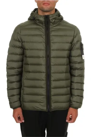 Stone Island Kurtki, Mężczyzna, Zielony, M, Nylon, Zielona Kurtka Puchowa z Podwójnym Zamkiem