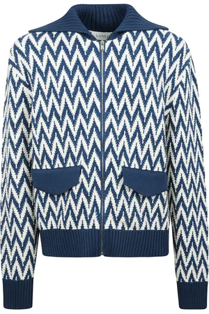 Lanvin Swetry, Mężczyzna, Niebieski, L, Sweter w Zigzag