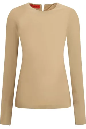 Thelatest Koszulki, Kobieta, Beżowy, S, Elegancka Bawełniana Koszulka z Długim Rękawem