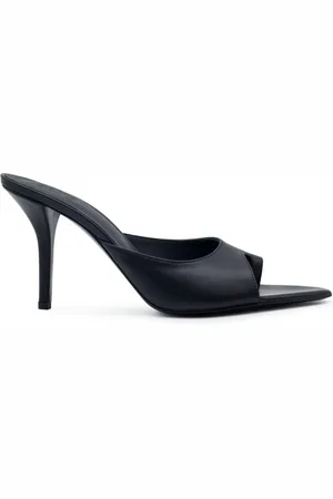 Gia Borghini Buty, Kobieta, Czarny, 40 EU, Czarne skórzane sandały z logo na pięcie