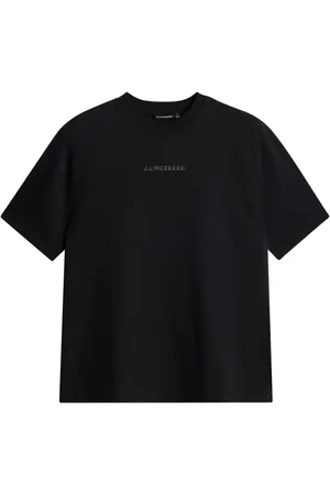 J Lindeberg Koszulki, Mężczyzna, Czarny, M, Bawełna, Czarna Heavy Logo Koszulka