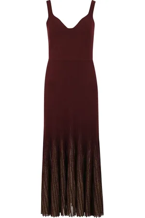 ULLA JOHNSON Sukienki, Kobieta, brązowy, M, Nylon, Elegancka Sukienka Midi z Przezroczystymi Paskami