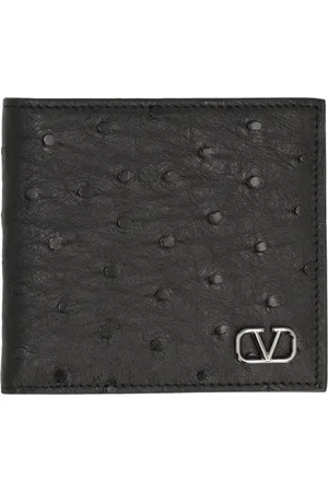 VALENTINO GARAVANI Akcesoria, Mężczyzna, Czarny, ONE SIZE, Len, Luksusowa portmonetka skórzana z skóry strusia