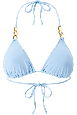 Melissa Odabash Stroje kąpielowe, Kobieta, Niebieski, M, Niebieski Top Bikini z Złotymi Ozdobami