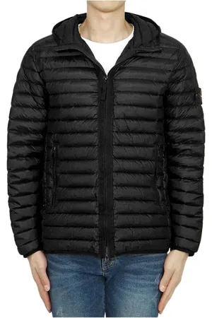 Stone Island Kurtki, Mężczyzna, Czarny, M, Nylon, Czarna Nylonowa Kurtka Puchowa z Podwójnym Zamkiem