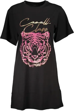 Roberto Cavalli Sukienki, Kobieta, Czarny, M, Krótki Rękaw Okrągły Dekolt T-shirt Kobieta Czarny