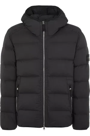 Stone Island Kurtki, Mężczyzna, Czarny, S, Nylon, Czarna Puchowa Kurtka z Kapturem