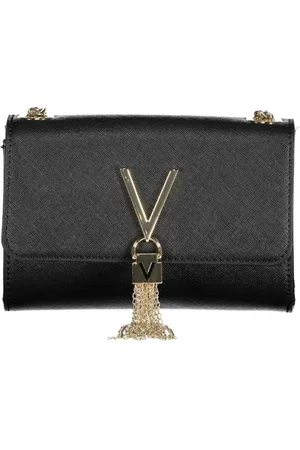 Valentino by Mario Valentino Torebki, Kobieta, Czarny, ONE SIZE, Len, Czarna Torba na Ramię z Łańcuchem i Logo