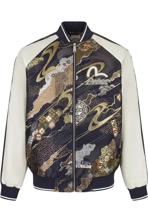 Evisu Kurtki, Mężczyzna, Niebieski, M, Niebieska Kurtka Bomber z Zapięciem na Zamek