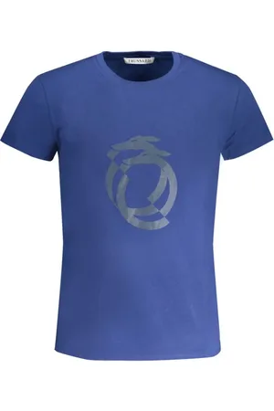 Trussardi Koszulki, Mężczyzna, Niebieski, S, Niebieski Bawełniany T-shirt z nadrukiem logo