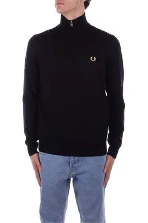 Fred Perry Swetry, Mężczyzna, Czarny, M, Czarny Sweter Zamek Wysoki Kołnierz