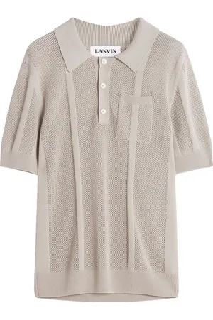 Lanvin Koszulki, Mężczyzna, Beżowy, S, Pikowany sweter polo beżowy