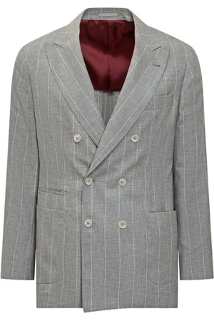 Brunello Cucinelli Kurtki, Mężczyzna, Szary, XL, Szara Pinstripe Sukienka z Podwójnym Rzędem Guzików