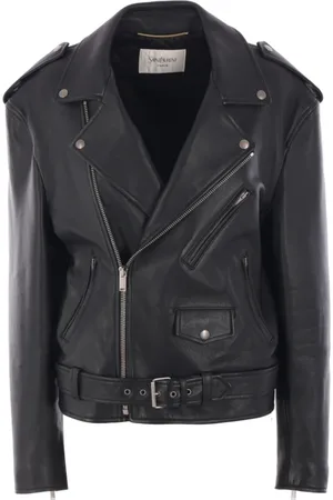 Saint Laurent Kurtki, Kobieta, Czarny, S, Czarna Pikowana Kurtka Skórzana Biker