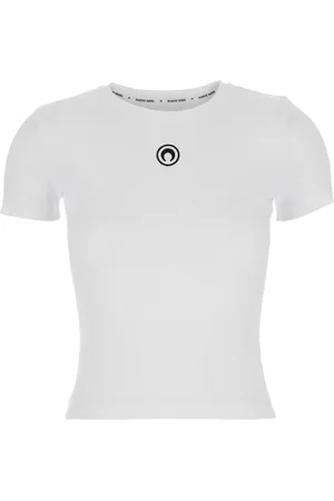Marine Serre Koszulki, Kobieta, Biały, M, Koszulka Moon Logo Baby Fit