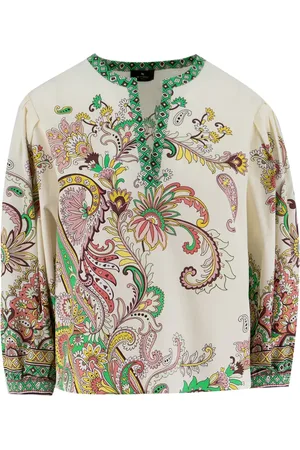 Etro Bluzki, Kobieta, Wielobarwność, S, Bawełniana Bluzka z Paisley Printem i Dekoltem w serek