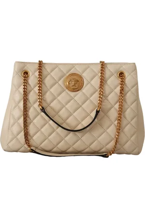 VERSACE Torebki, Kobieta, Beżowy, ONE SIZE, Skóra, Elegancka Torba na Ramię z Pikowaną Skórą
