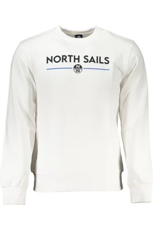 North Sails Bluzy, Mężczyzna, Biały, S, Szczotkowany Sweter z Nadrukiem Logo