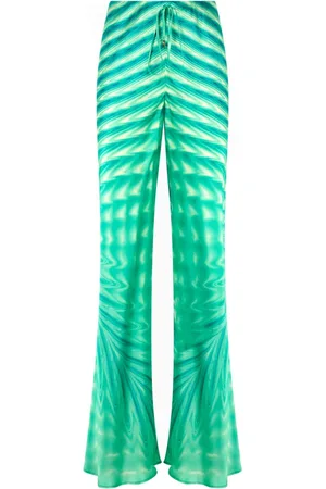 Roberto Cavalli Spodnie, Kobieta, Zielony, M, Zielone Jedwabne Spodnie z Optycznym Szkłem