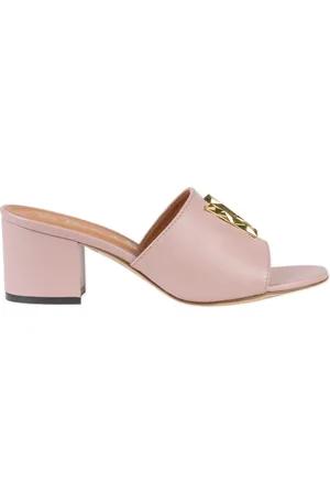 Via Roma Buty, Kobieta, Różowy, 40 EU, Różowe skórzane sandały z metalowym logo