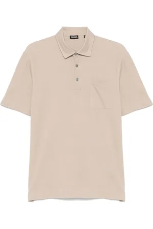 Ermenegildo Zegna Koszulki, Mężczyzna, Beżowy, L, Piaskowy Beżowy Koszula z Krótkim Rękawem