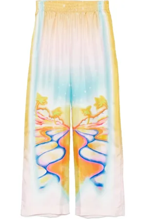 Casablanca Spodnie, Kobieta, Wielobarwność, S, Żółte Psychedelic Nirvana Spodnie z Marszczeniami