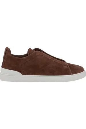 Ermenegildo Zegna Buty, Mężczyzna, brązowy, 40 EU, Zamsz, Logoed Slip-On Sneakers