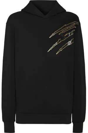 Philipp Plein Bluzy, Mężczyzna, Czarny, S, Bawełna, Czarna & Złota Bawełniana Bluza z Kapturem
