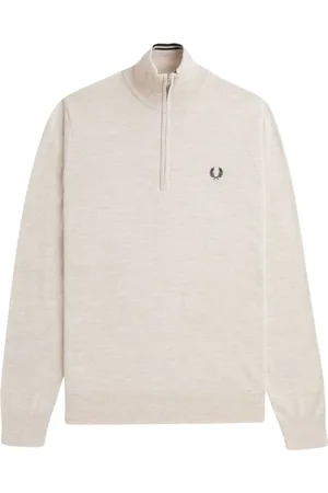 Fred Perry Swetry, Mężczyzna, Beżowy, M, Klasyczny Sweter z Merynosa i Półzamkiem