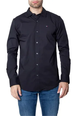 Tommy Hilfiger Koszule, Mężczyzna, Czarny, XS, Czarna Bawełniana Koszula z Długim Rękawem