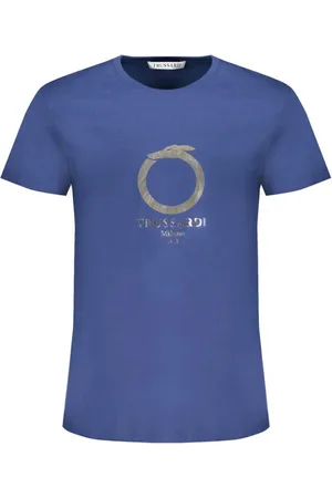 Trussardi Koszulki, Mężczyzna, Niebieski, XL, Nadruk Logo T-shirt z Okrągłym Dekoltem