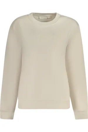 Calvin Klein Bluzy, Kobieta, Beżowy, M, Beżowy Sweter z Długim Rękawem i Nadrukiem Logo