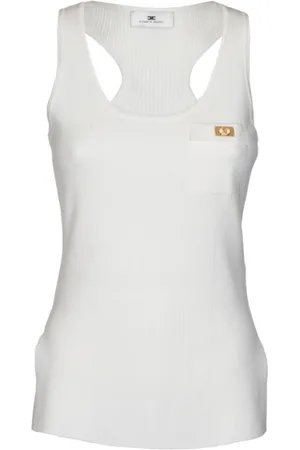 Elisabetta Franchi Koszulki, Kobieta, Beżowy, M, Ivory Tank Top z Racerbackiem