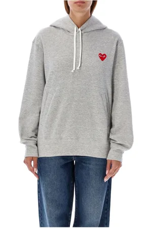 Comme des Garçons Bluzy, Kobieta, Szary, S, Len, Szara Dzianinowa Bluza z Czerwonym Sercem