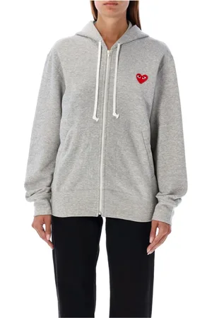 Comme des Garçons Bluzy, Kobieta, Szary, XL, Czerwone Serce Bluza z Zamkiem Sweter Szary
