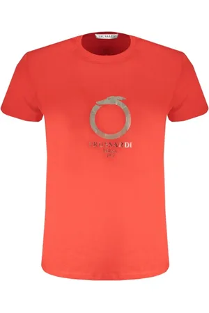Trussardi Koszulki, Mężczyzna, Czerwony, 2XL, Czerwona Bawełniana Koszulka z Nadrukiem Logo