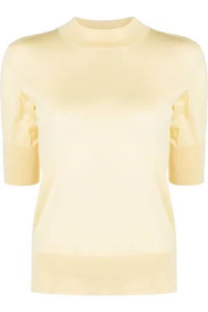 Jil Sander Swetry, Kobieta, Żółty, XS, Wełna, Sweter z krótkim rękawem