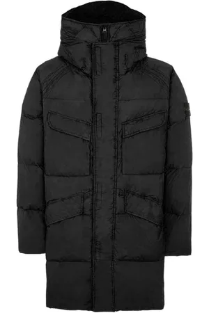 Stone Island Płaszcze, Mężczyzna, Czarny, M, Nylon, Czarna Puchowa Kurtka z Kapturem