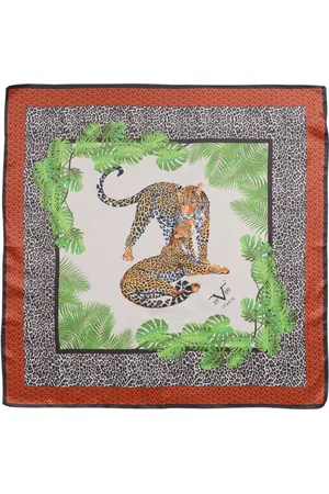 19V69 Italia Akcesoria, Kobieta, Wielobarwność, ONE SIZE, Leopard Palm Print Silk Scarf
