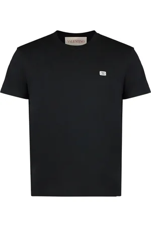 VALENTINO GARAVANI Koszulki, Mężczyzna, Czarny, L, Len, Żakardowy bawełniany T-shirt z okrągłym dekoltem
