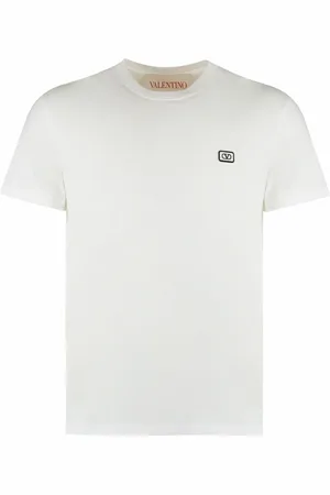 VALENTINO GARAVANI Koszulki, Mężczyzna, Biały, L, Len, Żakardowy bawełniany T-shirt z okrągłym dekoltem