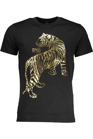 Roberto Cavalli Koszulki, Mężczyzna, Czarny, L, Bawełna, Czarna Bawełna Print Logo T-Shirt