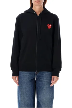 Comme des Garçons Bluzy, Kobieta, Czarny, L, Czarna Dzianinowa Bluza Z Zamkiem Podwójne Serce